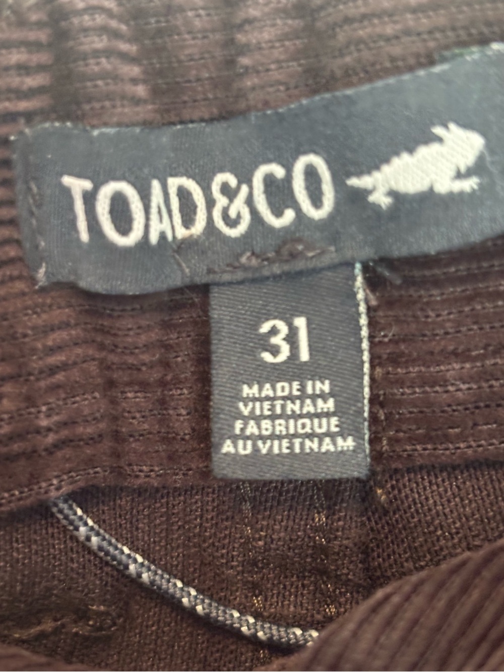 Toad&Co Jet Corduroy Lean Pants Brown Corduroy Straight Leg Stretch Size 31 - Picture 2 of 11